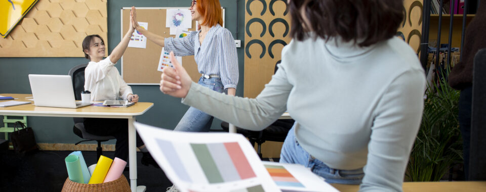 medium shot woman working with color palettes